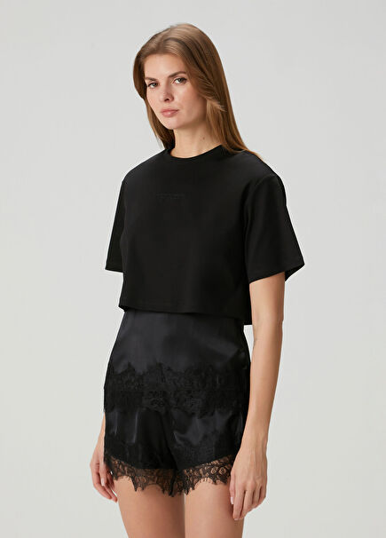 Siyah Dantel Garnili T-shirt
