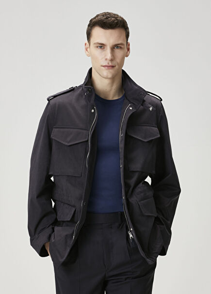 Lacivert Kapüşonlu Mont