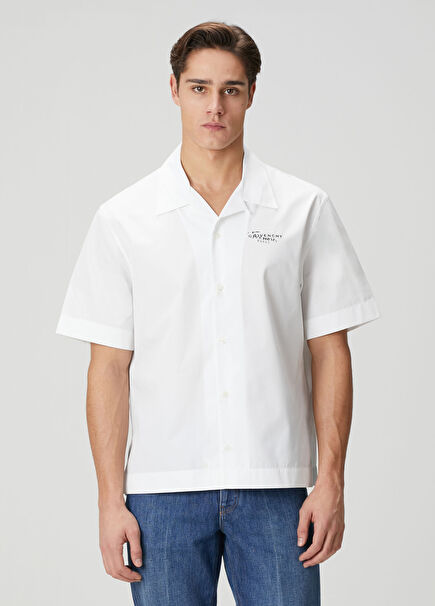 Beyaz Logo Detaylı Kısa Kollu Gömlek