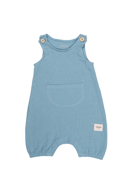 Okyanus Mavisi Müslin Kanguru Cepli Unisex Bebek Salopet