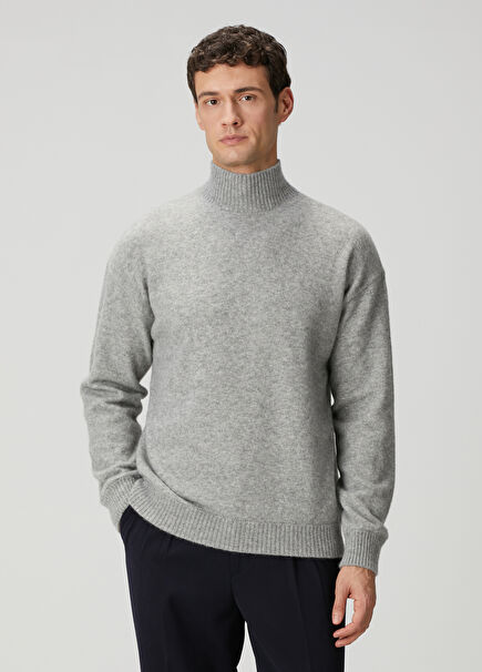 Gri Balıkçı Yaka Yün Kazak