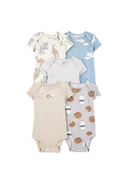 Printed Cotton Snap Short Sleeve Baby Boy 5 Pcs Body Set