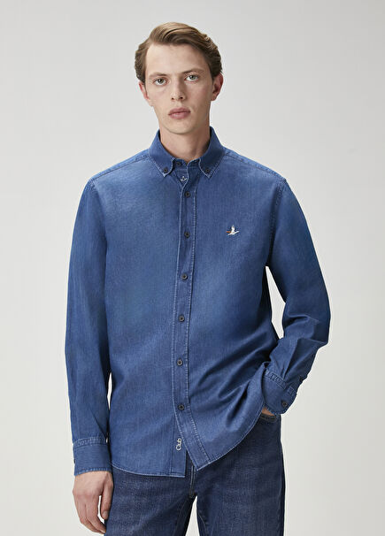Comfort Fit Navy Blue Denim Shirt