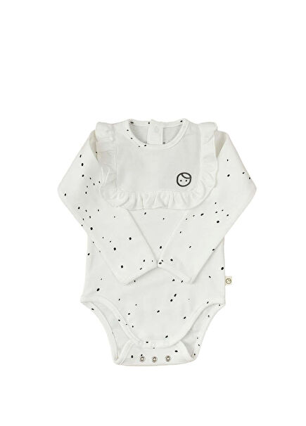 Cosmos Beyaz Organik Pamuk Uzun Kollu Fırfırlı Ayarlanabilir Çıtçıtlı Unisex Bebek Zıbın 