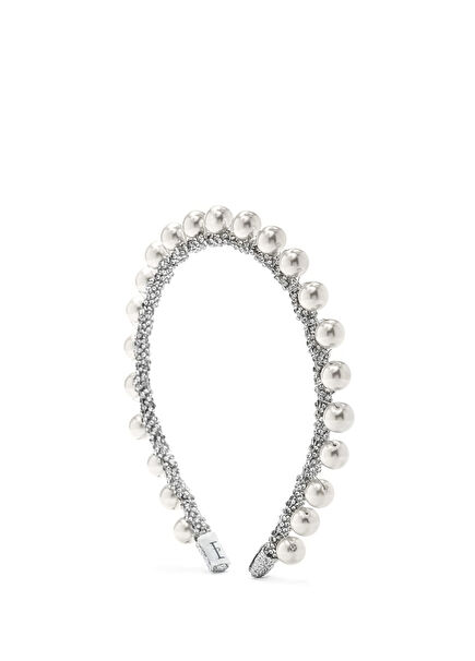 Noa Maxi Silver Crystal Stone and Pearl Women's Crown