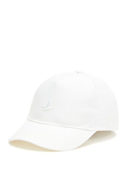 Kırık Beyaz Logolu Kadın Keten Cap Şapka