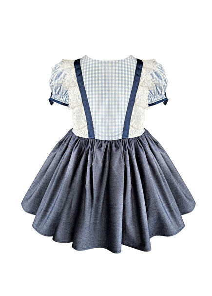 Blue Checkered Short Sleeve Girls' Dress