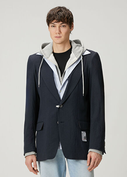 Triple Layered Lacivert Yün Blazer