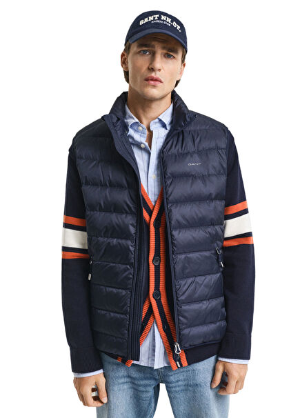 Navy Blue Goose Down Regular Fit Stand Collar Men's Vest