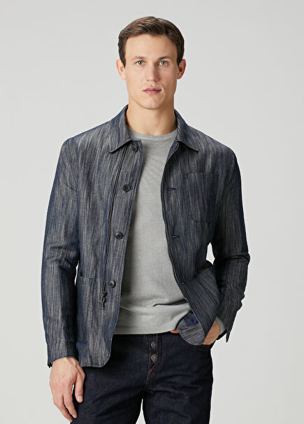 Regular Fit Lacivert Çizgili Ceket