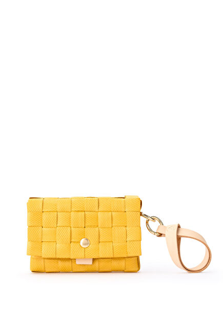 Sarı Sepet Örgü Deri Kadın Cüzdan