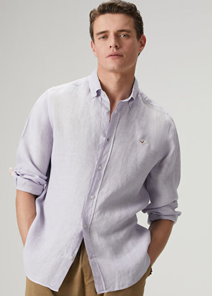 Comfort Fit Lilac Linen Shirt