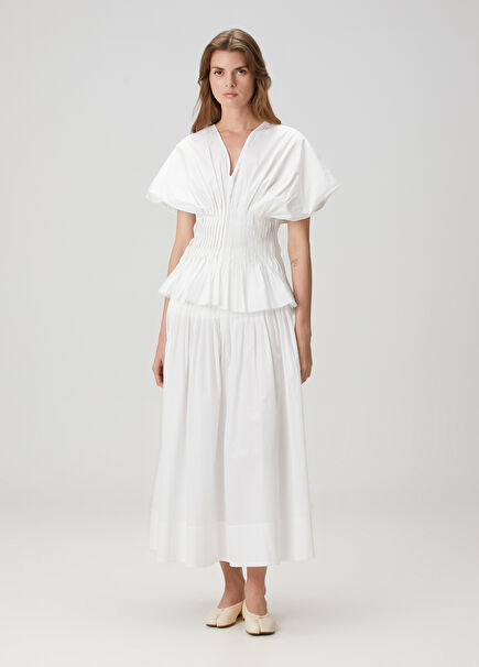 White Pleated Midi Skirt