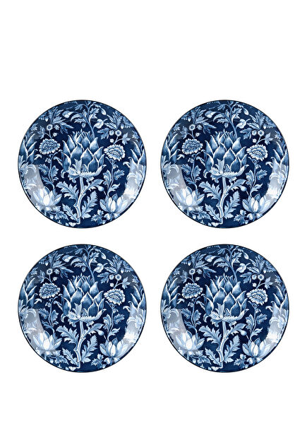 Lunara Mavi Desenli Seramik 4'li Tabak Seti 20 cm