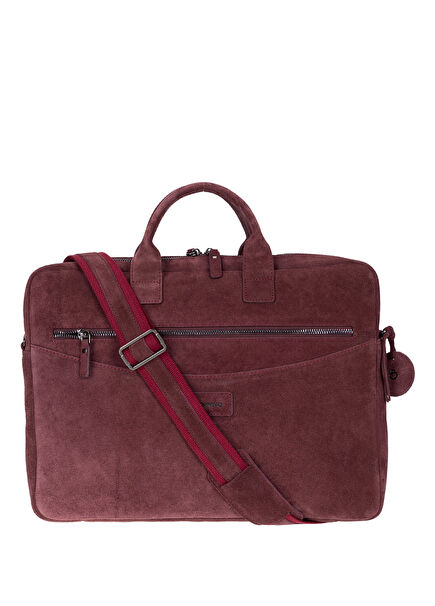 Burgundy Still Bordo Süet Deri 15-16" MacBook Laptop Çantası