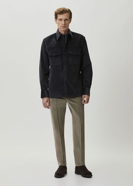 Beige Waist Corded Corduroy Trousers