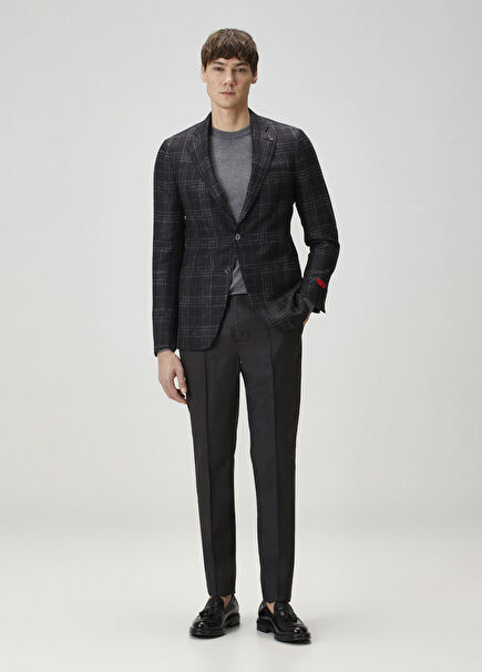 Koyu Gri Beli Kordonlu Yün Pantolon