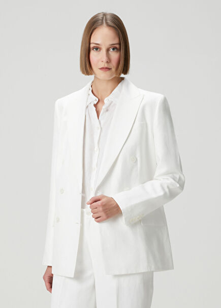 White Double-Breasted Linen Blazer