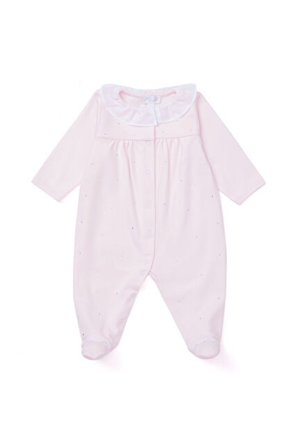 Pembe Bebe Yaka Taş Baskılı Kız Çocuk Tulum