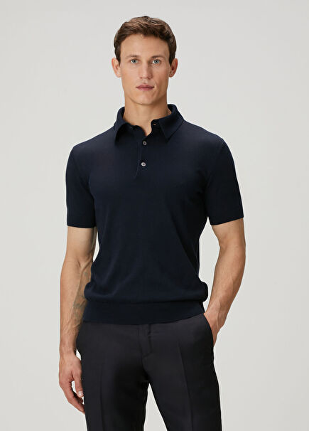 Navy Blue Short Sleeve Polo Sweater