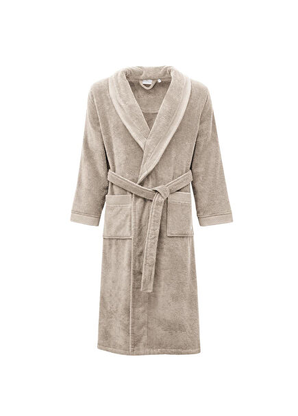 Pure Cotton %100 Organik Pamuk Nakışlı Bej Erkek Bornoz