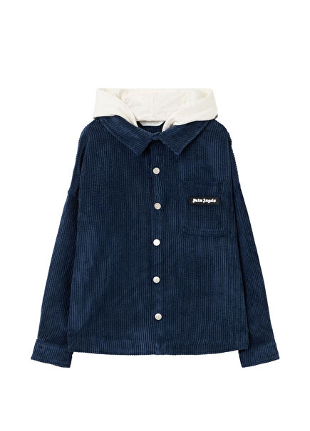 Lacivert Beyaz Erkek Çocuk Kadife Dış Gömlek