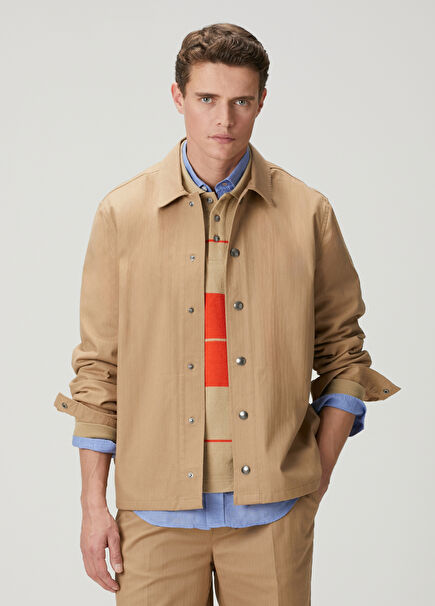Camel Hair Pun Stitched Outer Shirt