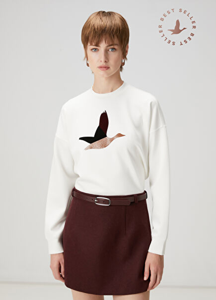 Ekru Logo Detaylı Sweatshirt