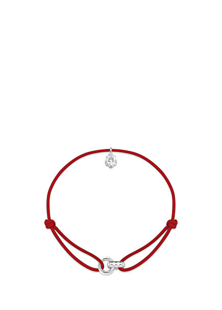 Linker Piramit Kırmızı İp 925 Ayar Gümüş Unisex Bileklik