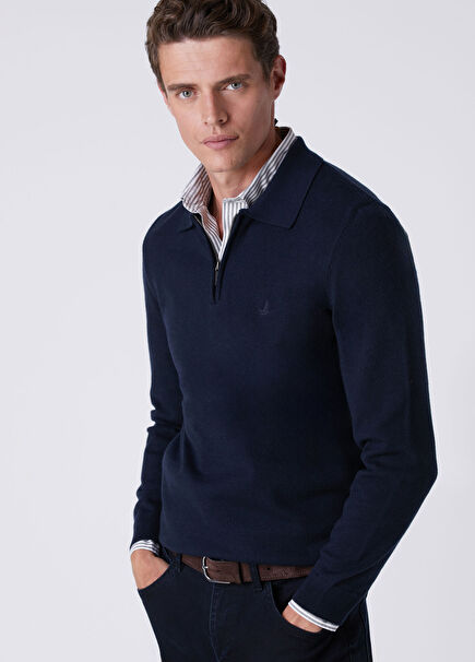 Navy Blue Polo Sweater