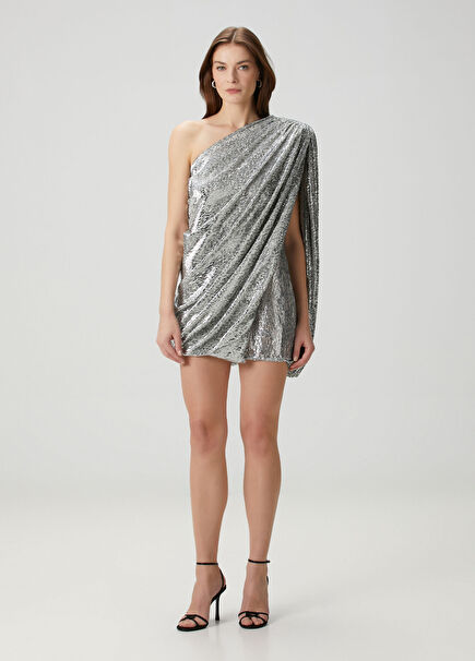 Silver One Shoulder Mini Cocktail Dress