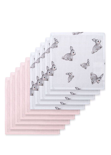 %100 Pamuk Müslin Iconique Lapin&Innocet Pink 10`lu Bebek Ağız Bezi