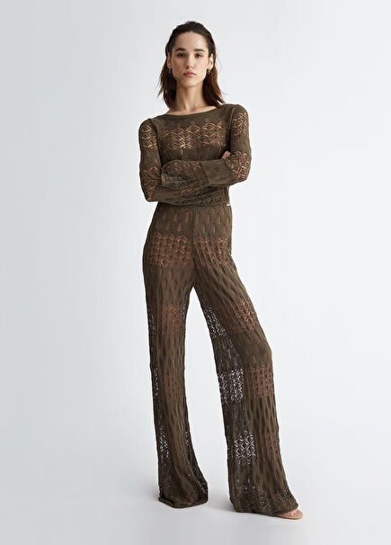 Green Brown Women's Knitwear Trousers