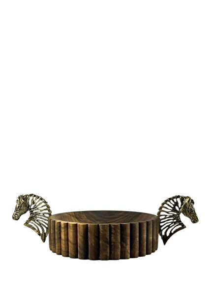 Kahverengi 2 Atlı Bombeli Ahşap Sunum Tabağı