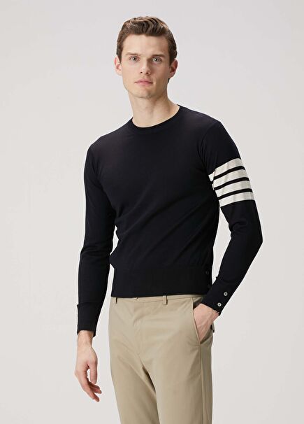 Lacivert Logo Jakarlı Yün Kazak