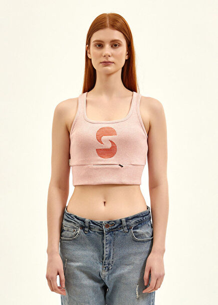 Açık Yaka Pembe Aktif Crop Top
