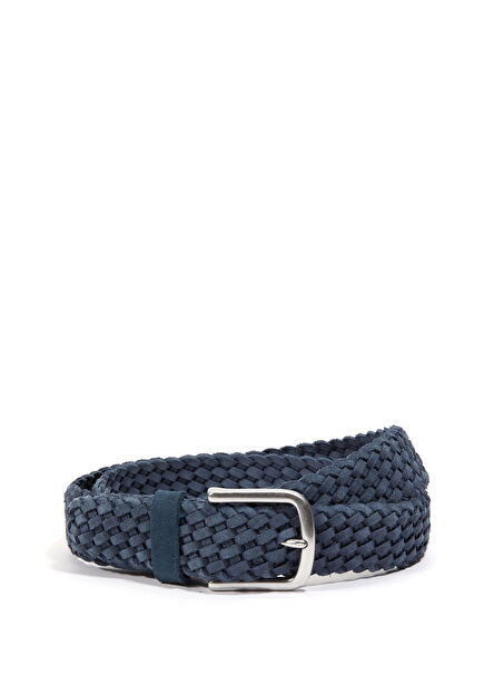 İndigo Örgülü Erkek Süet Kemer