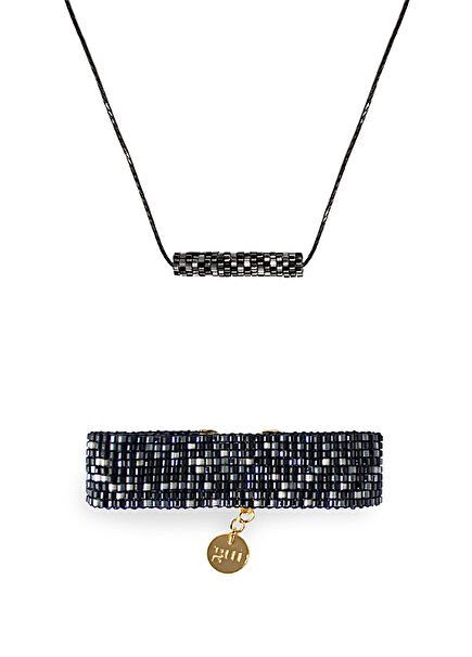 Noah Black 925 Sterling Silver 18K Gold Plated Women's Necklace and Bracelet Set