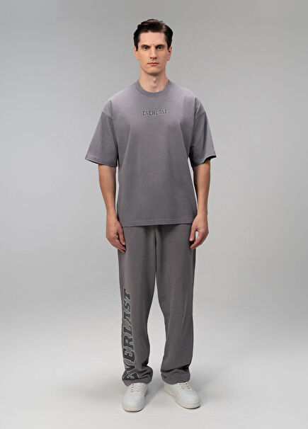 Giant Logo Detaylı Koyu Gri Oversize Erkek Eşofman Altı