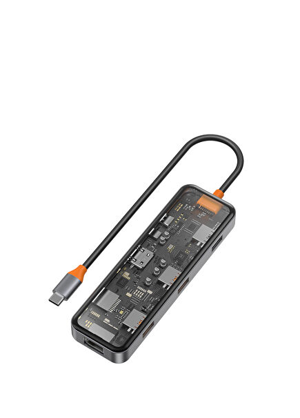 CB008 8in1 Şeffaf Type-C Hub Çoğaltıcı 100W