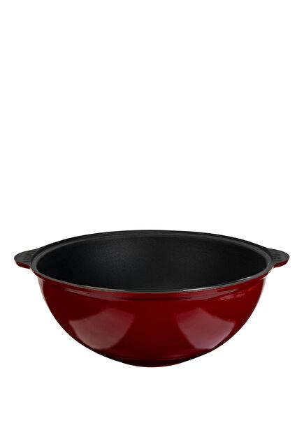 Burgundy Cast Iron Monolithic Round Uzbek Cauldron Pot with Handle 30 cm