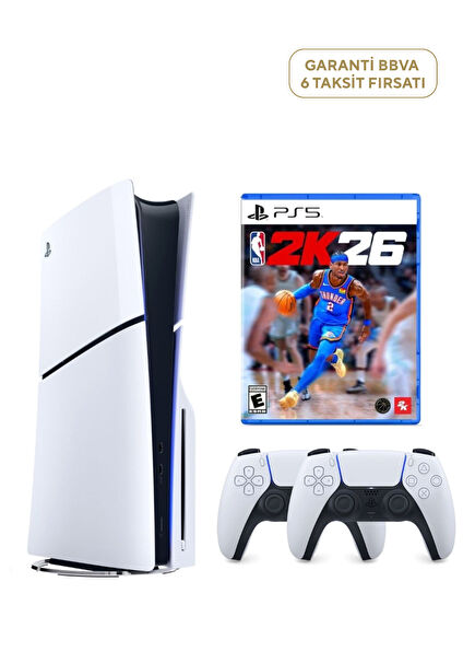 PlayStation 5 1 TB Slim CD Edition Oyun Konsolu + 2. PS5 Kol + PS5 NBA 2K26 NBA 26
