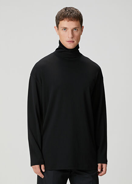 Relaxed Fit Siyah Uzun Kollu T-shirt