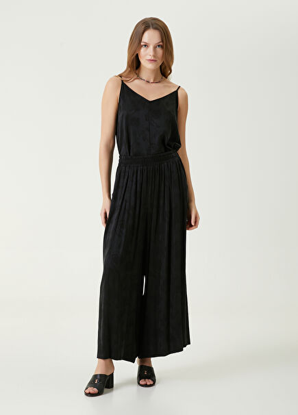 Black Jacquard Wide-Leg Trousers