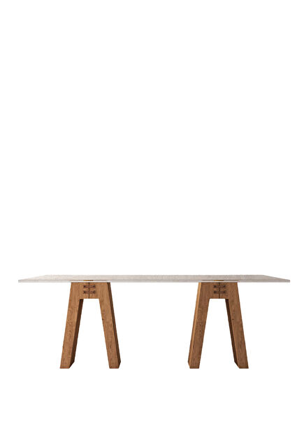 Ilda Light Coffee Glass Dining Table with Wooden Legs