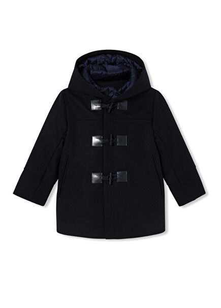 Lacivert Yünlü Erkek Çocuk Duffle Kaban