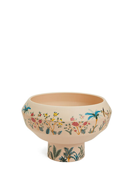 Colorblocked Kuş Desenli Ayaklı Porselen Kase