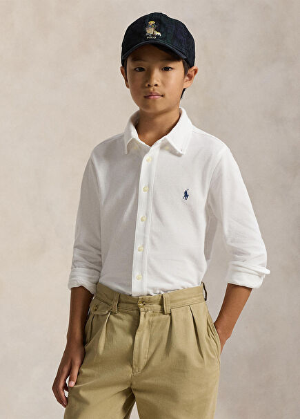 White Logo Embroidered Boys' Shirt