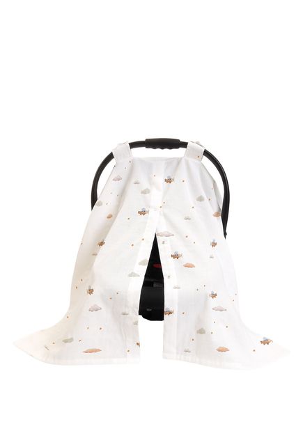 Happy Tony Organic Cotton UPF 30+ UV Protection Muslin Stroller Cover with Snap Fasteners
