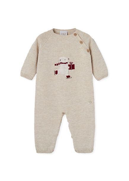 Beige Wool Baby Girl Jumpsuit